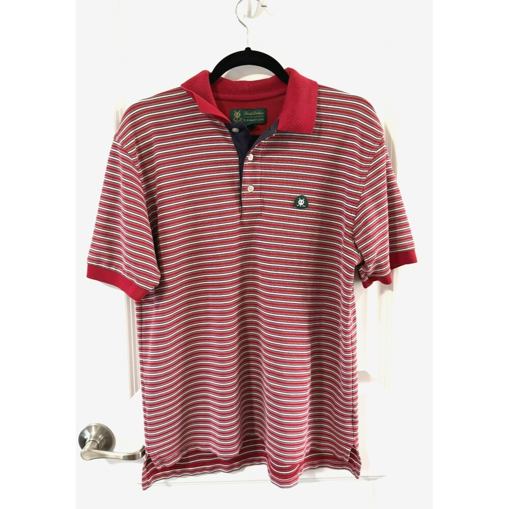 Brooks Brothers knit polo golf Shirt Mens M Red Striped St Andrew Links VTG